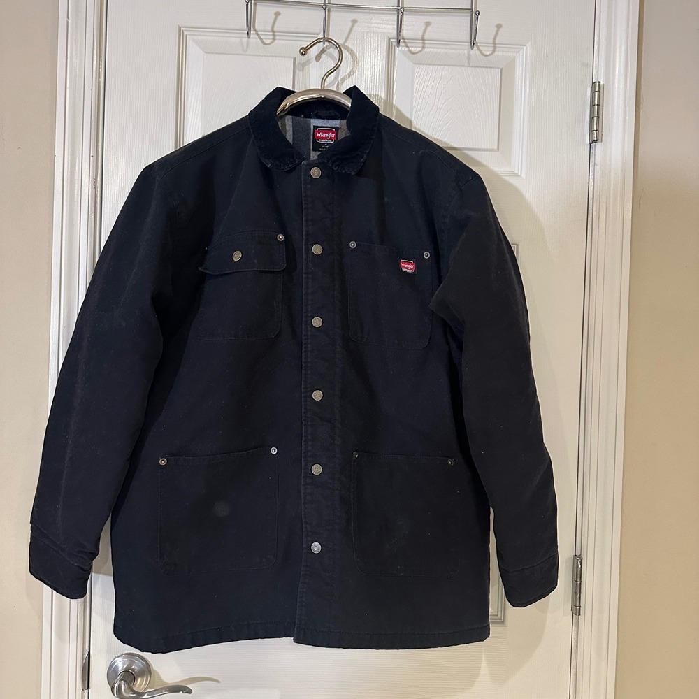 Wrangler Workwear Mens Black Canvas Barn Chore Coat Flannel Lined Large